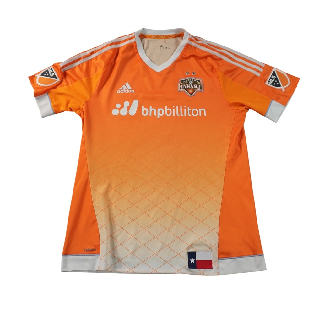 Adidas Houston Dynamo Soccer Jersey Mens Large Orange MLS adizero BHP Billiton